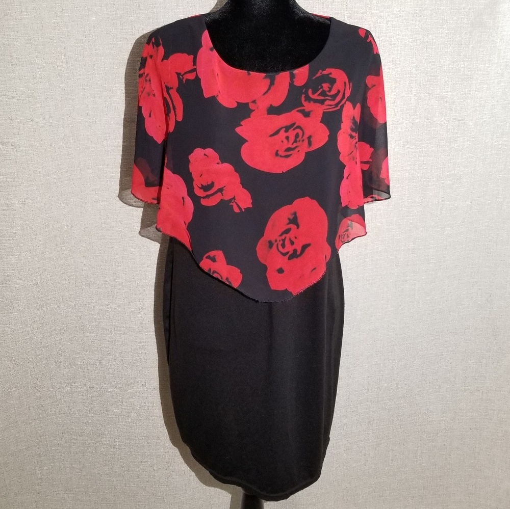 Red and Black Floral Dress